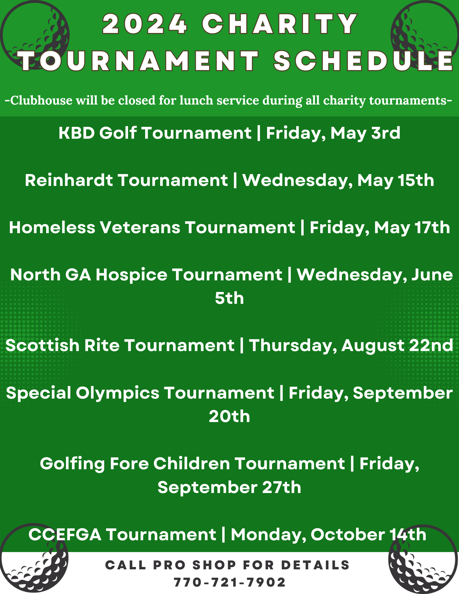 2024 Charity Tournament Schedule