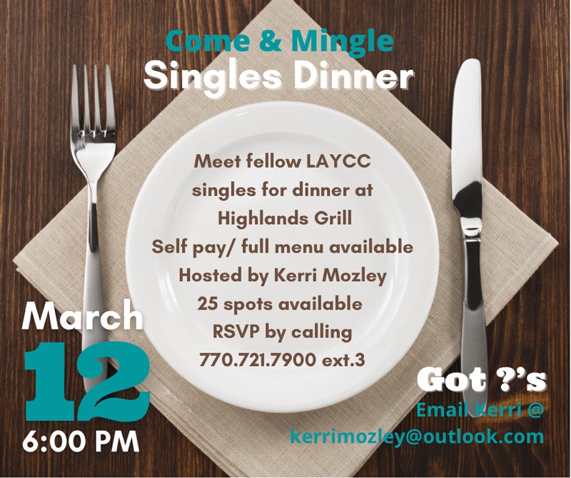 Singles Dinner Flyer 3.12 6pm