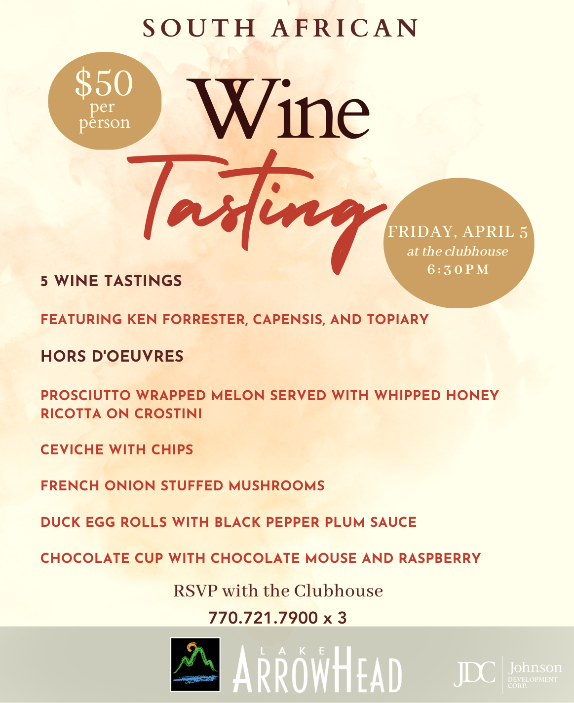 South African Wine Tasting April 5th
