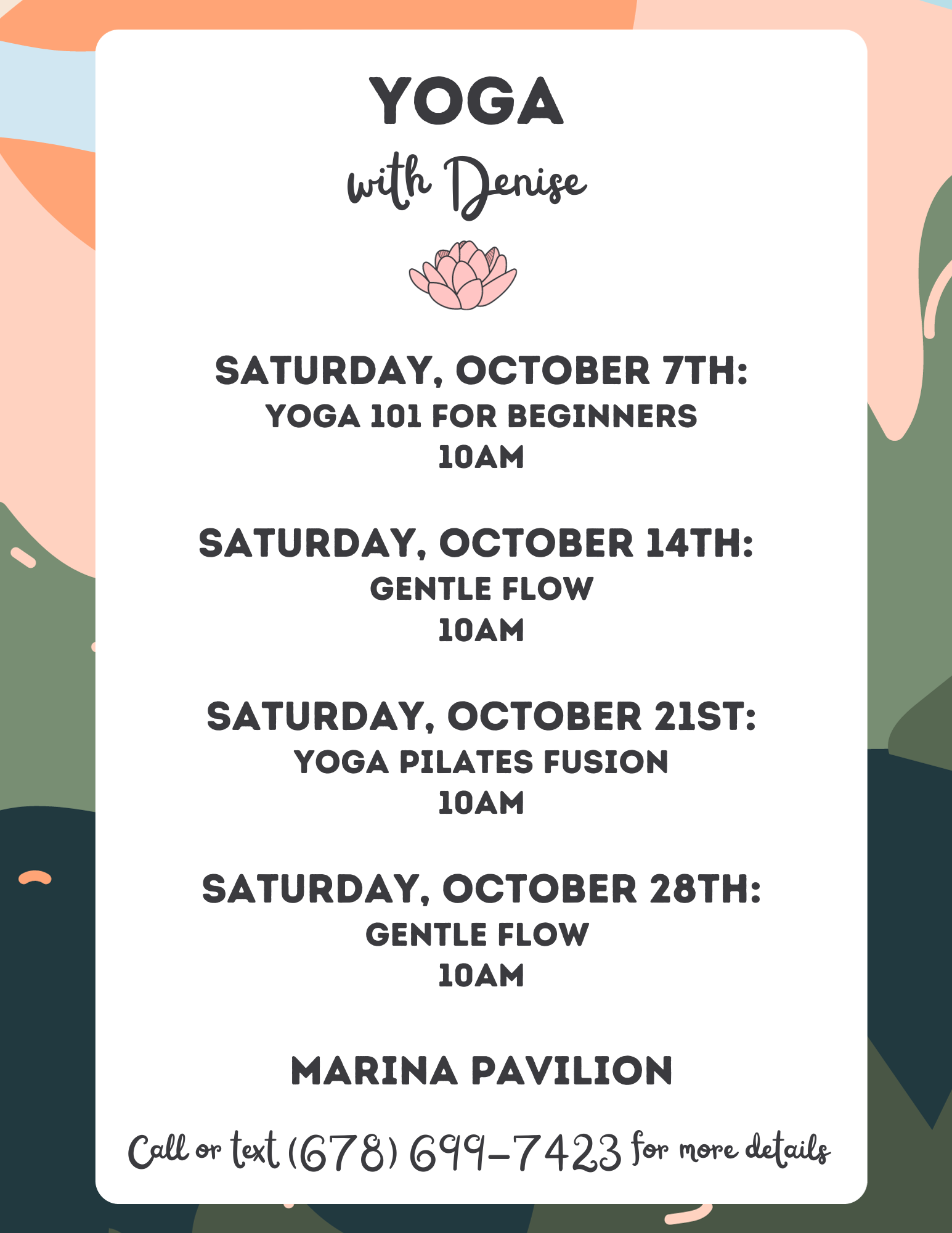 Yoga with Denise October Schedule