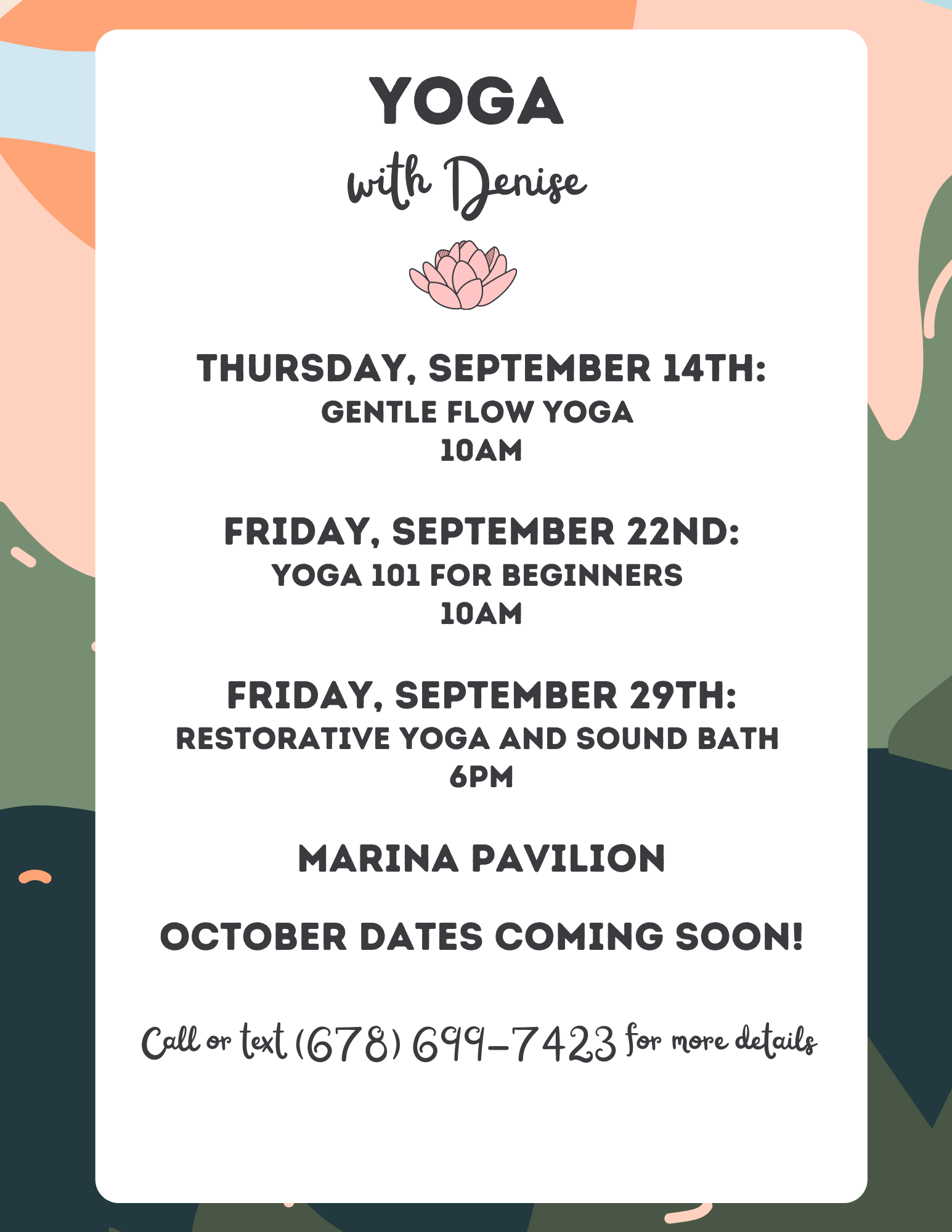 Yoga with Denise September Schedule